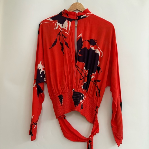 NWT Free People Say You Love Me Open Back Blouse in Red - Picture 3 of 8